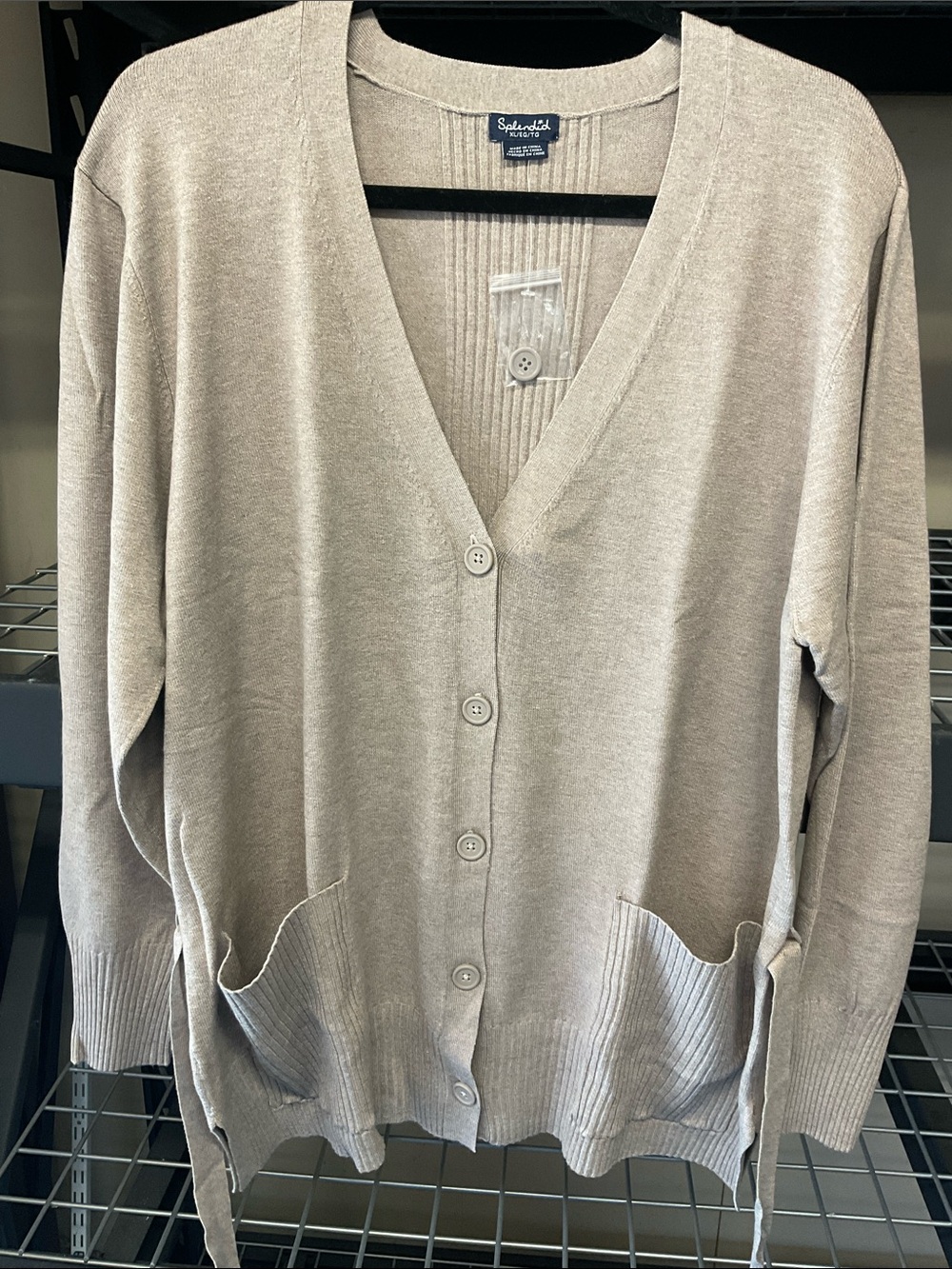Splendid Neutral Tan V-Neck Belted Cardigan, XL
